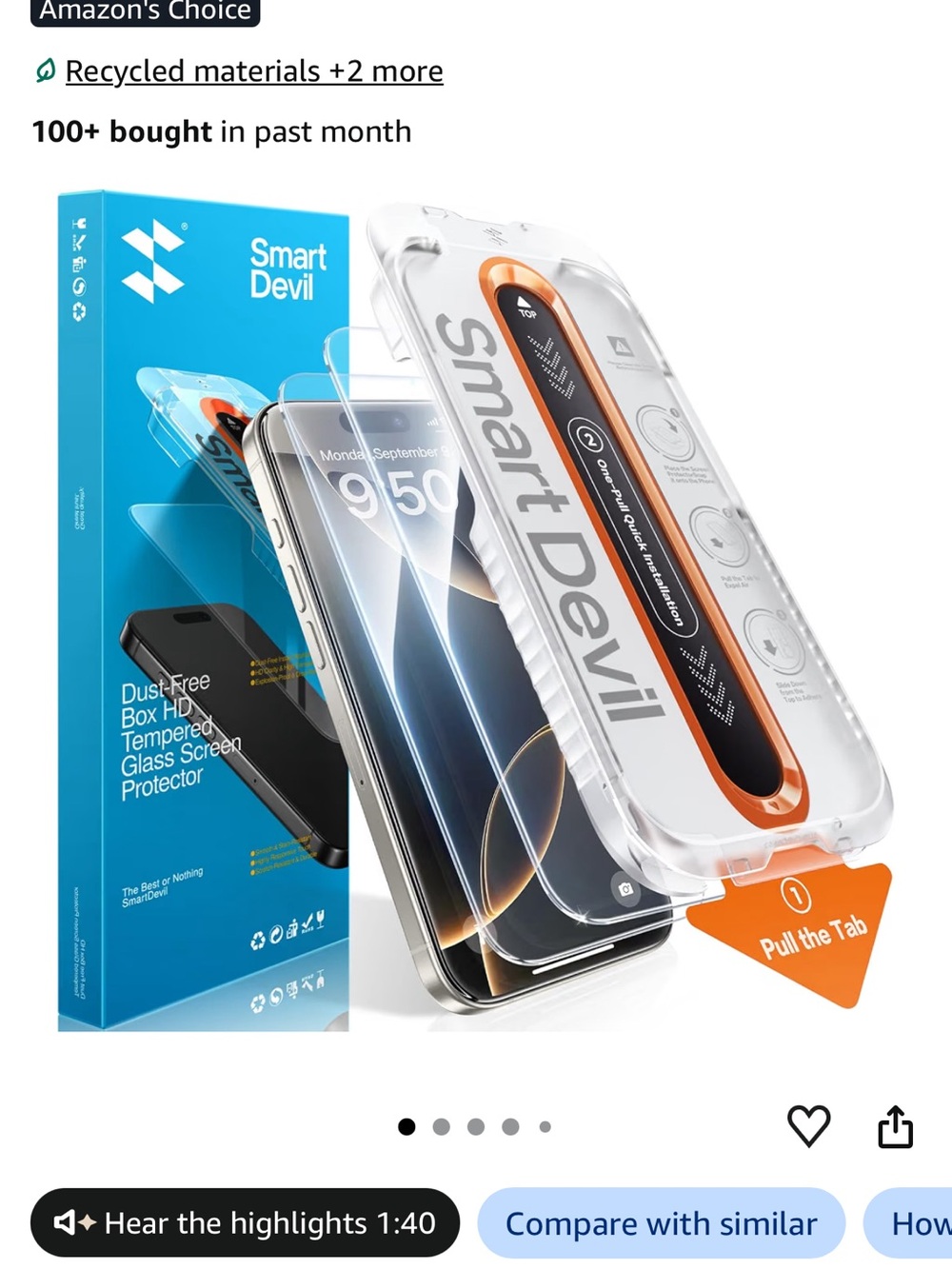 NWT iPhone 16 Pro SMARTDEVIL 2-Pack Screen Protector Dust-Free Install